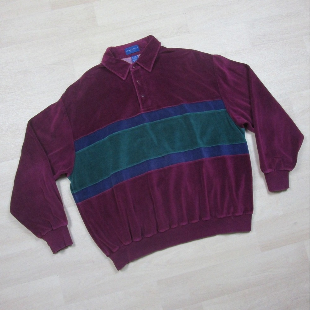 Vintage Towncraft Velour Polo Long Sleeve Terry Cloth Striped Shirt (XL) 1970's‎ - Picture 2 of 10